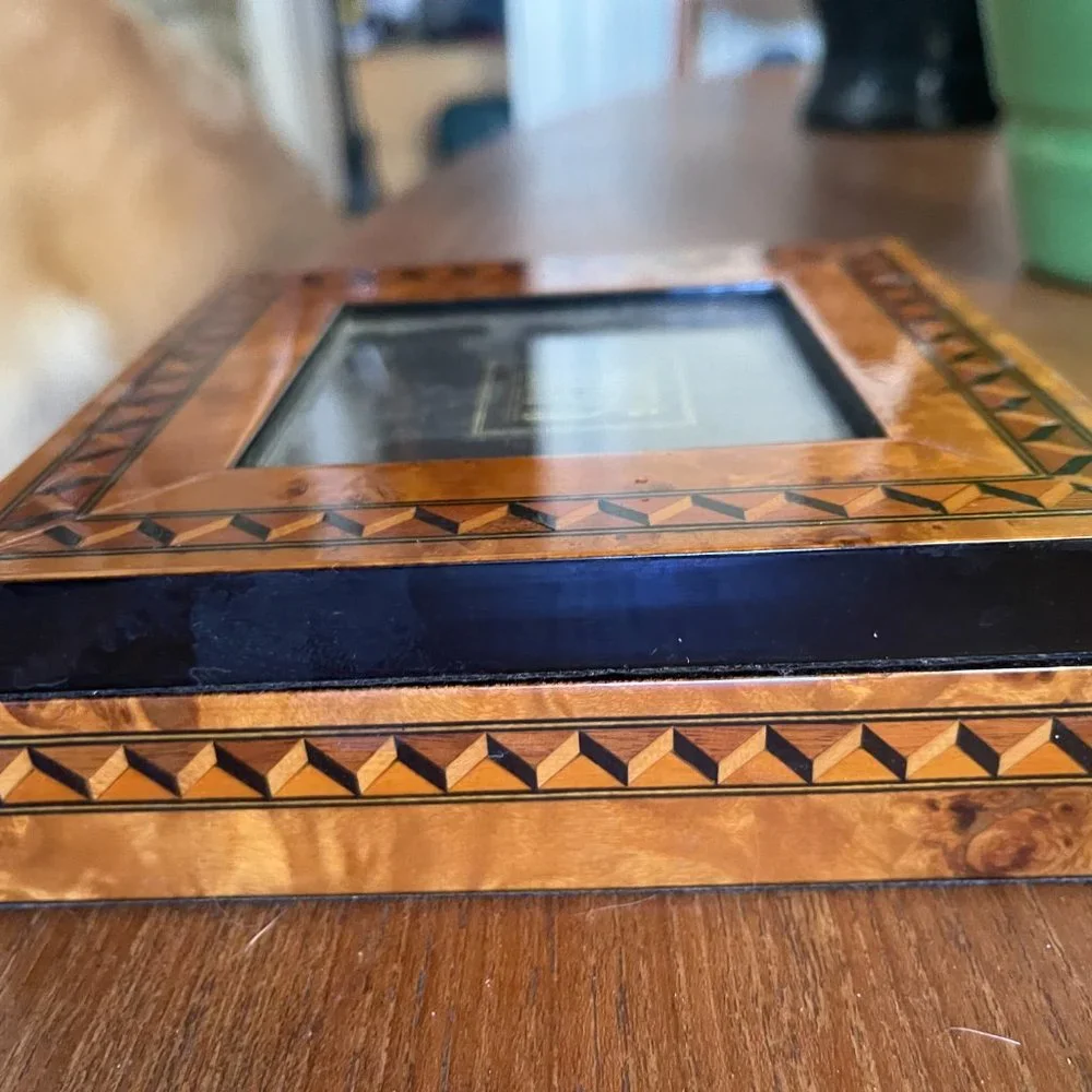 Gumps Department Store Italian Marquetry Photo Jewelry Box - Rare